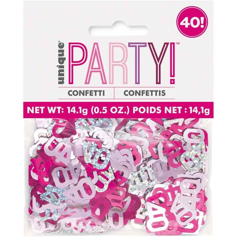 Pink age 40 table confetti