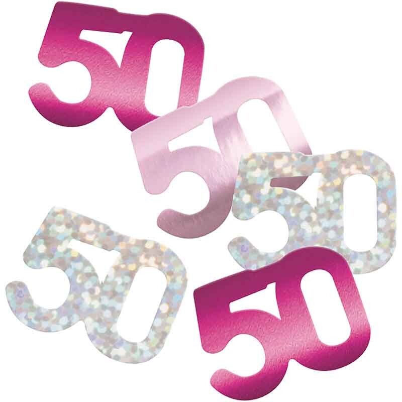 Pink age 50 table confetti