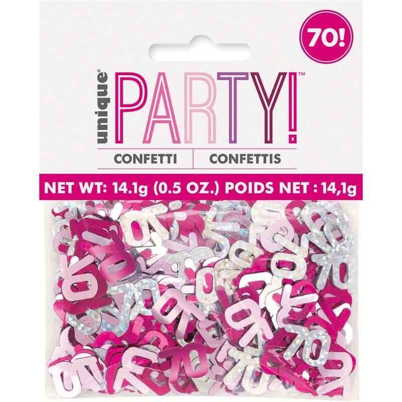 Pink age 70 table confetti