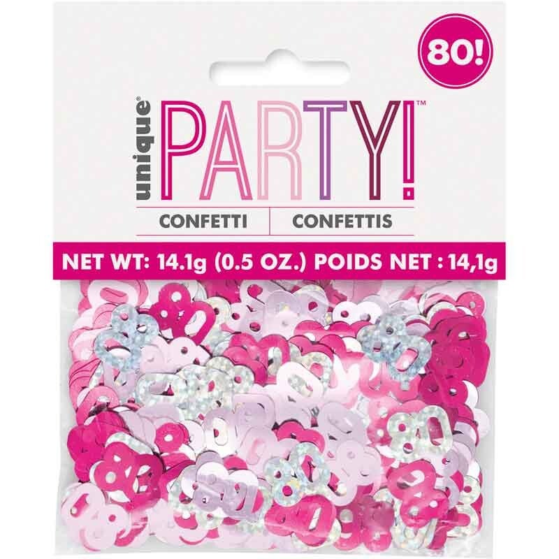 Pink age 80 table confetti
