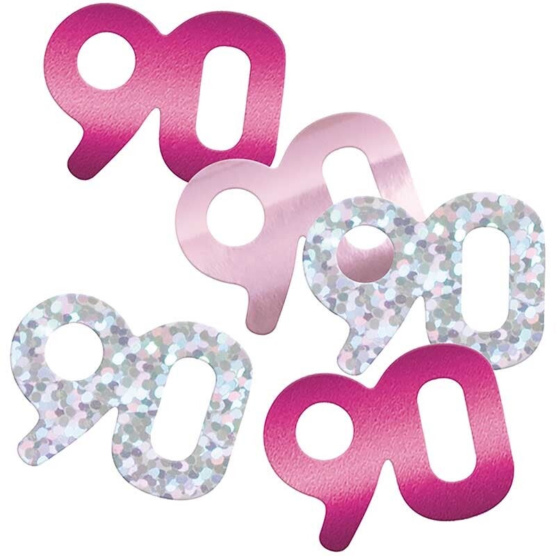 Pink age 90 table confetti