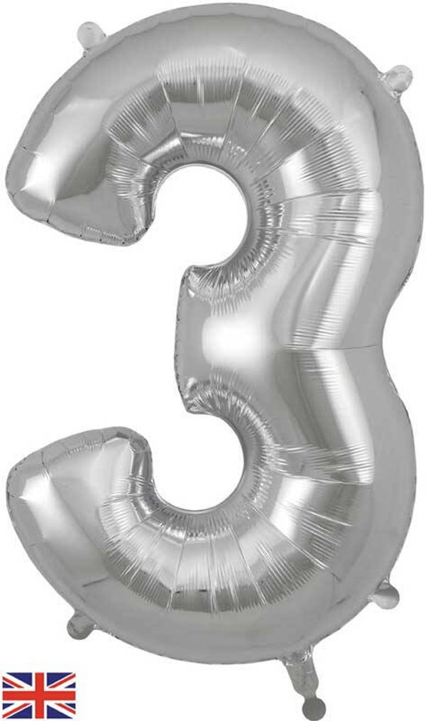Classic silver no.3 helium balloon