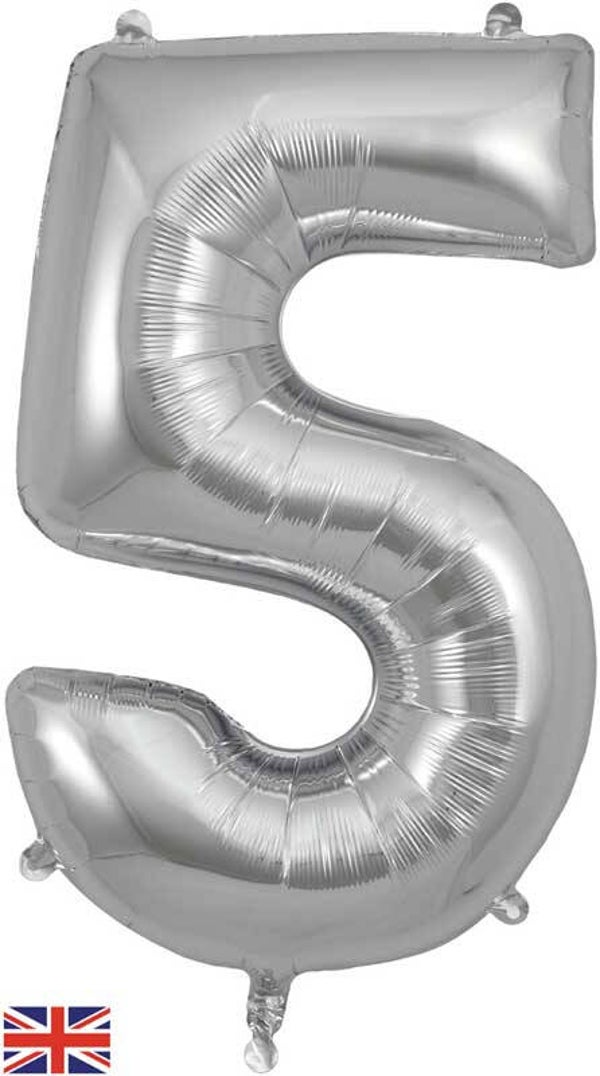 Classic silver no.5 helium balloon