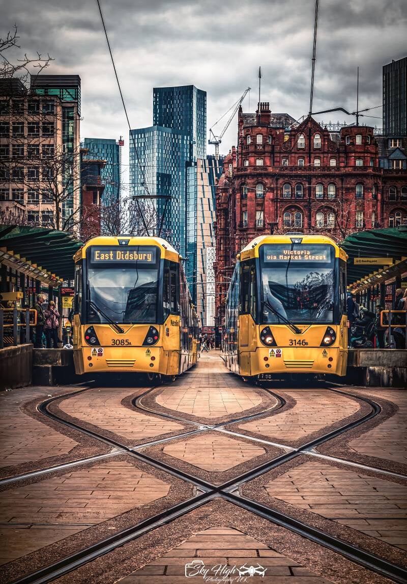 st peters square trams on a moody manchester photography workshop