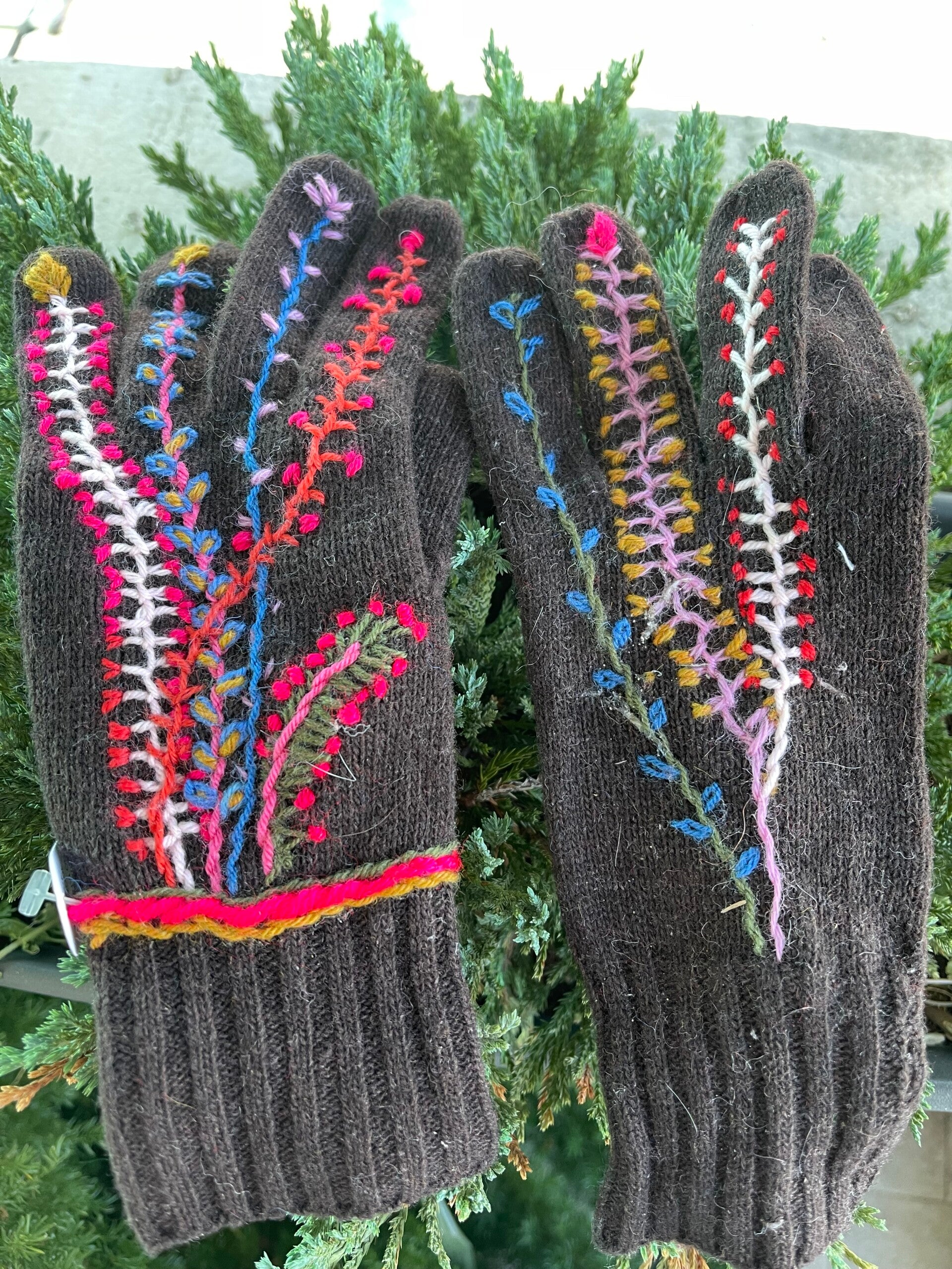 Guanti ricamati (marrone)