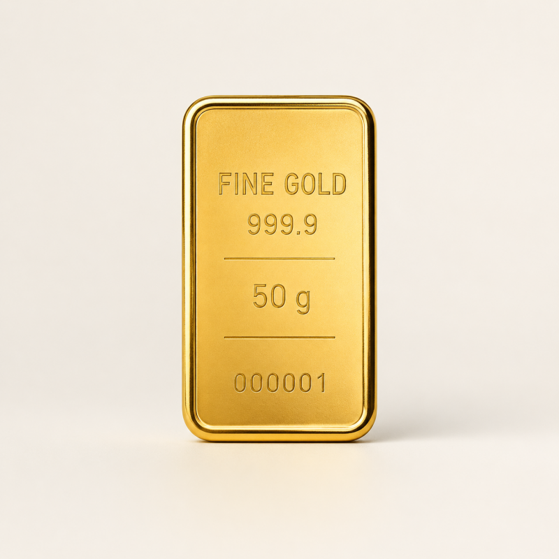 Lingot d’or d’investissement 50 g – visuel non contractuel