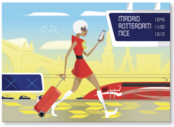 V - vrouw met koffer