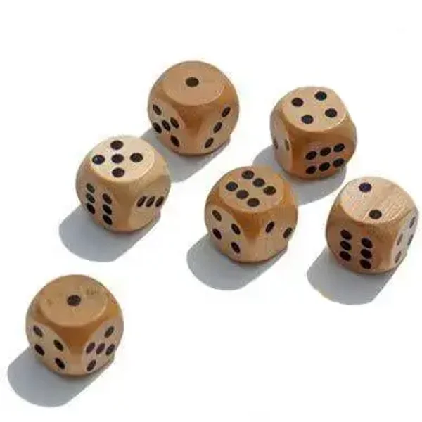 Wooden Dice set of 6 with Muslin Bag