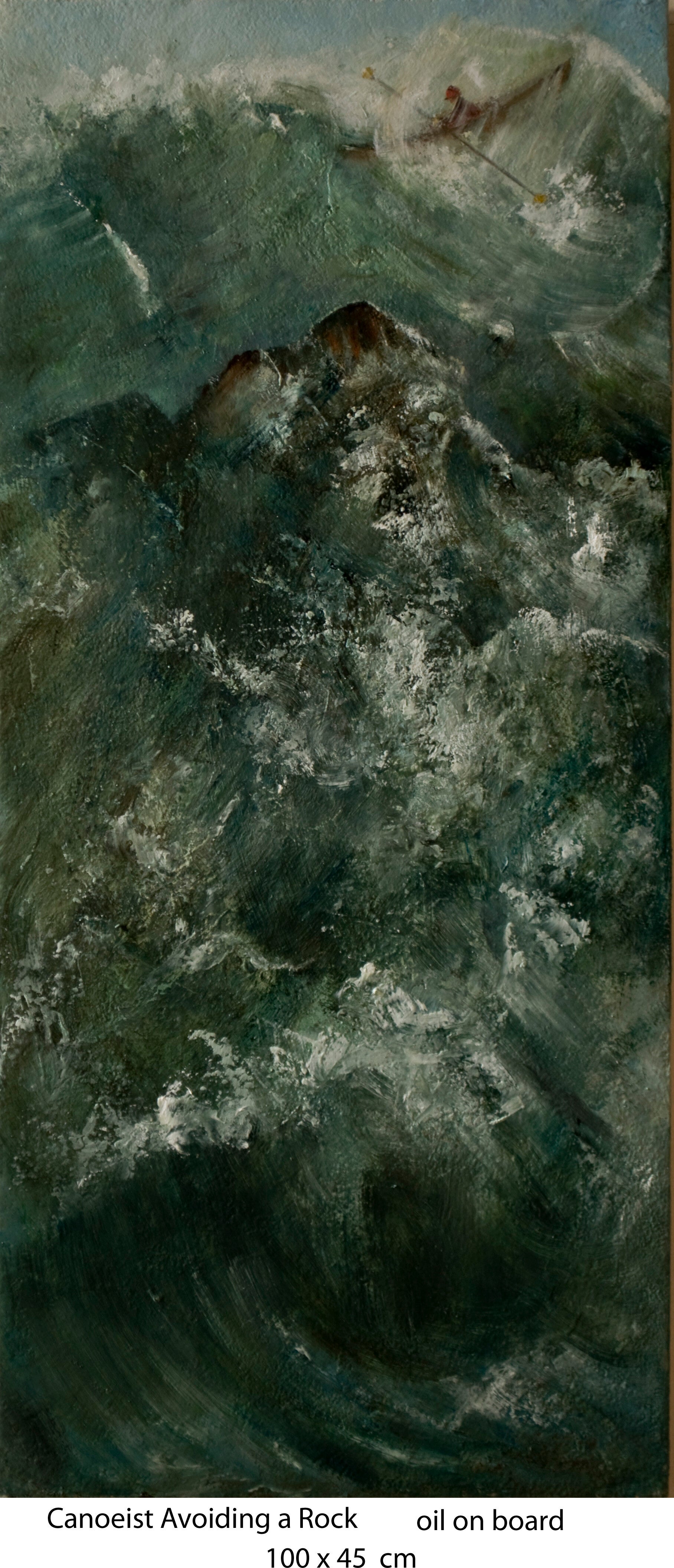 Canoeist avoiding a rock