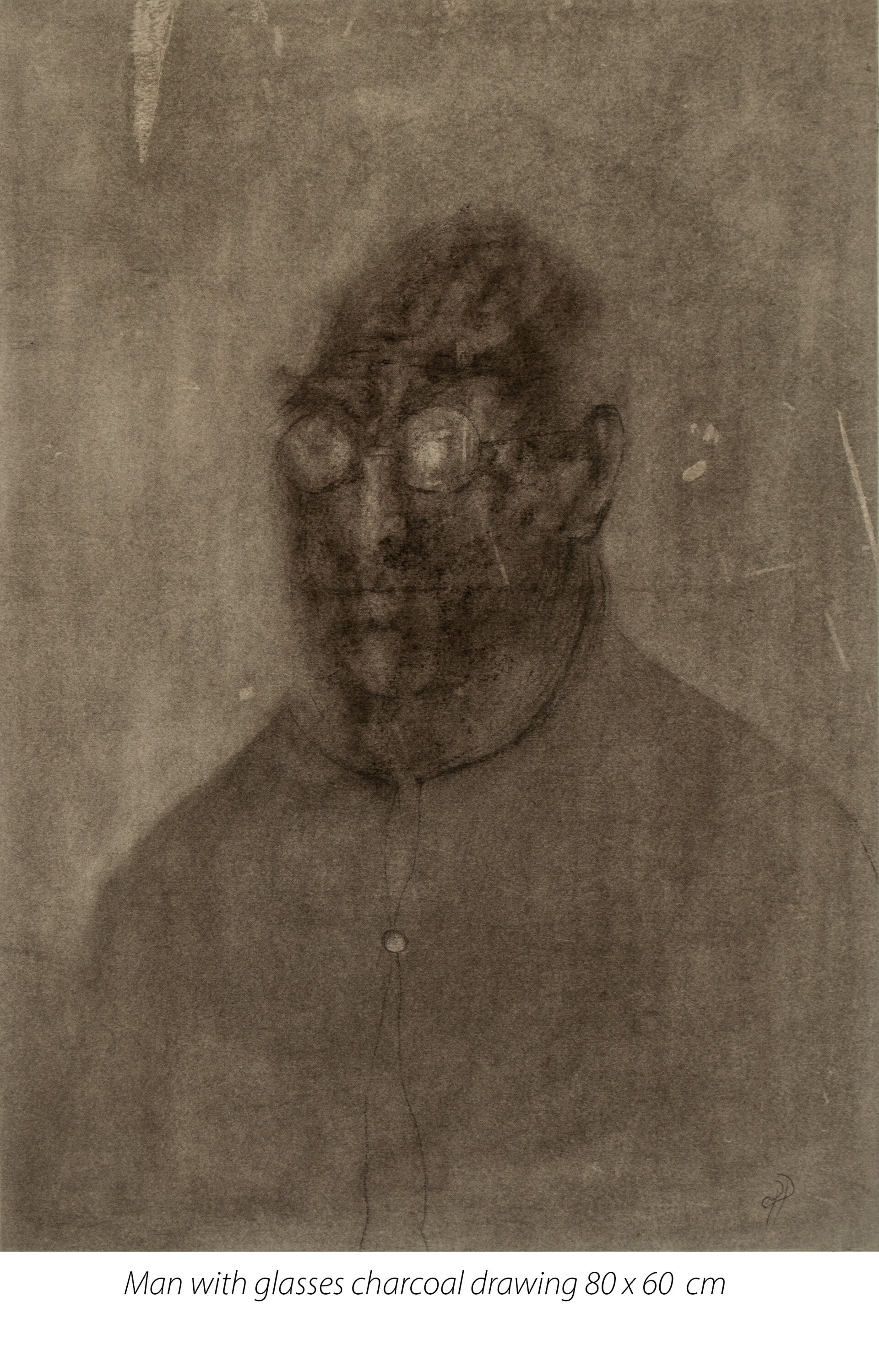 Man with glasses charcoal drawing