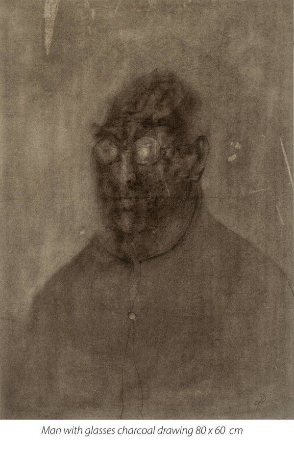 Man with glasses charcoal drawing
