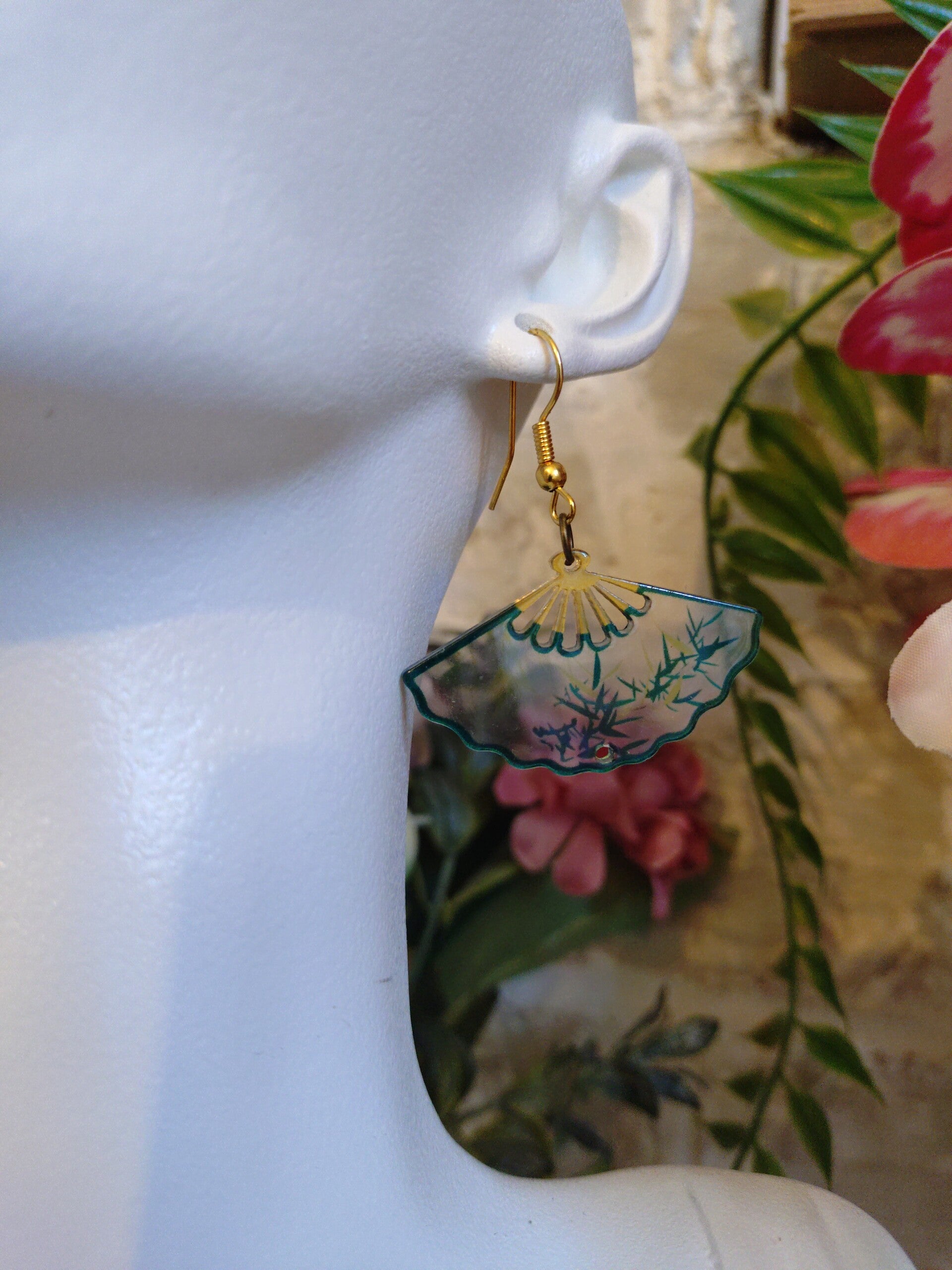 Boucles d'oreilles éventail vert