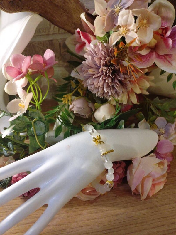 Bracelet perle Bouddha blanc et transparent