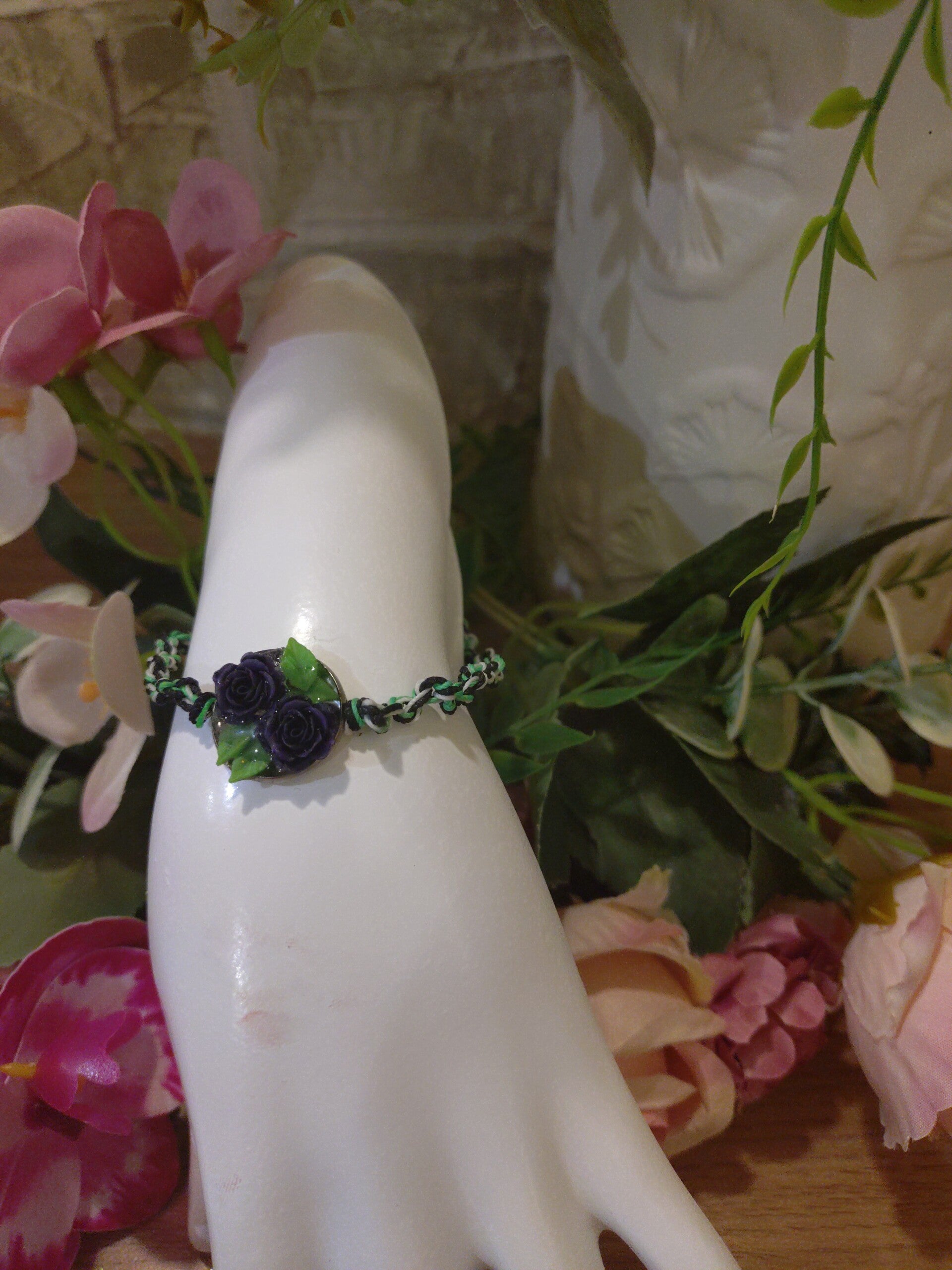 Bracelet blanc vert noir et argent