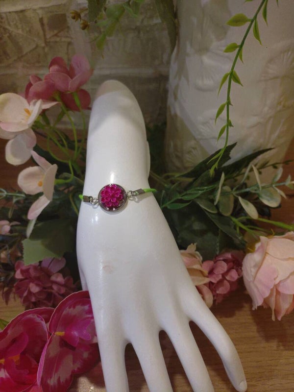 Bracelet vert argent et fushia