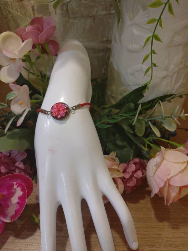 Bracelet rouge rose et argent