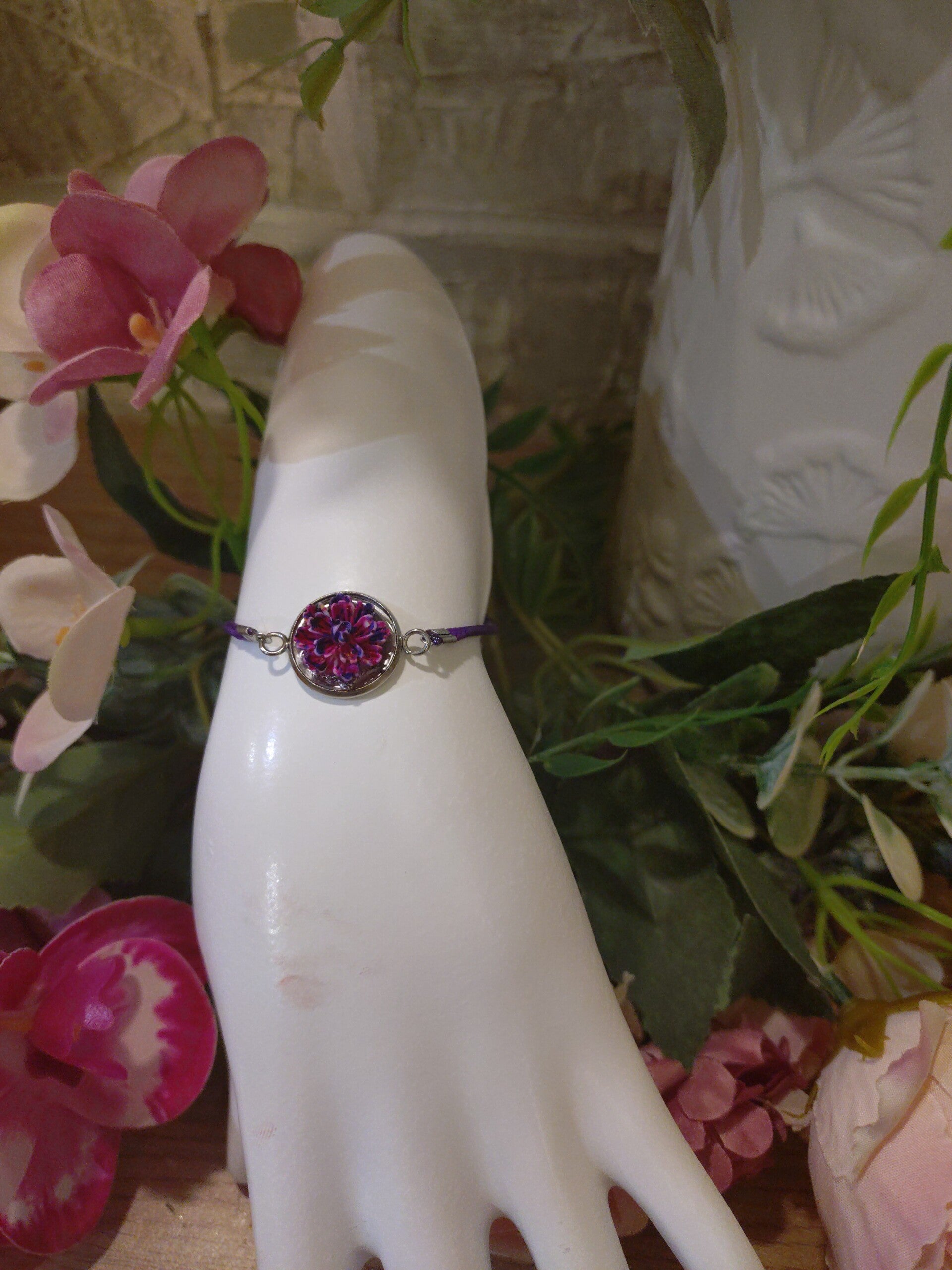 Bracelet mauve fushia et argent