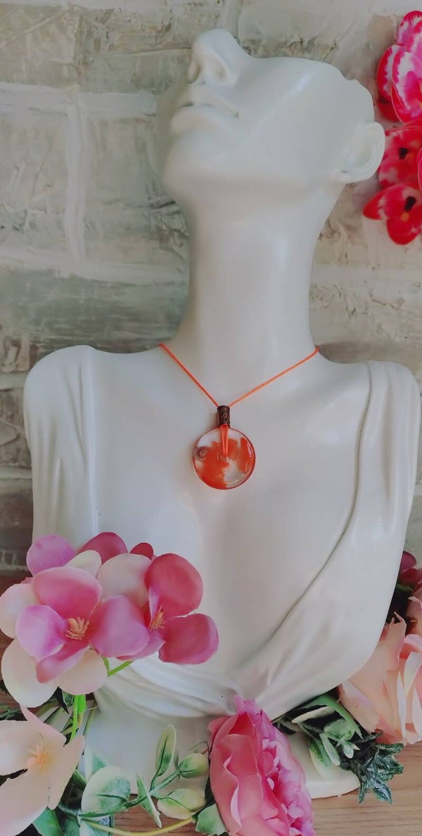 Collier médaillon donut orange
