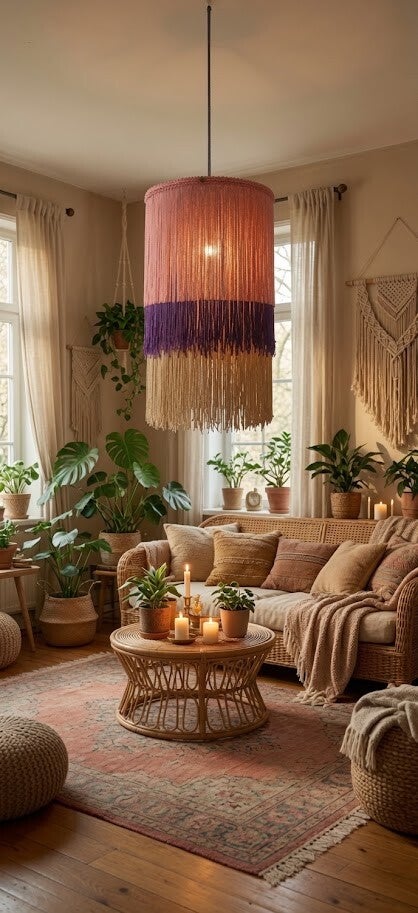 Handmade Pink, Purple & Ivory Silk Fringe Chandelier