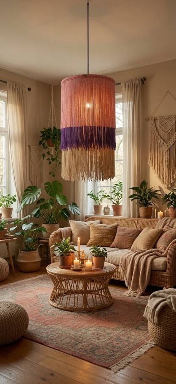 Handmade Pink, Purple & Ivory Silk Fringe Chandelier