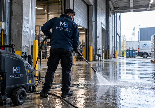 Schoonmaak van een industriële bedrijfsruimte