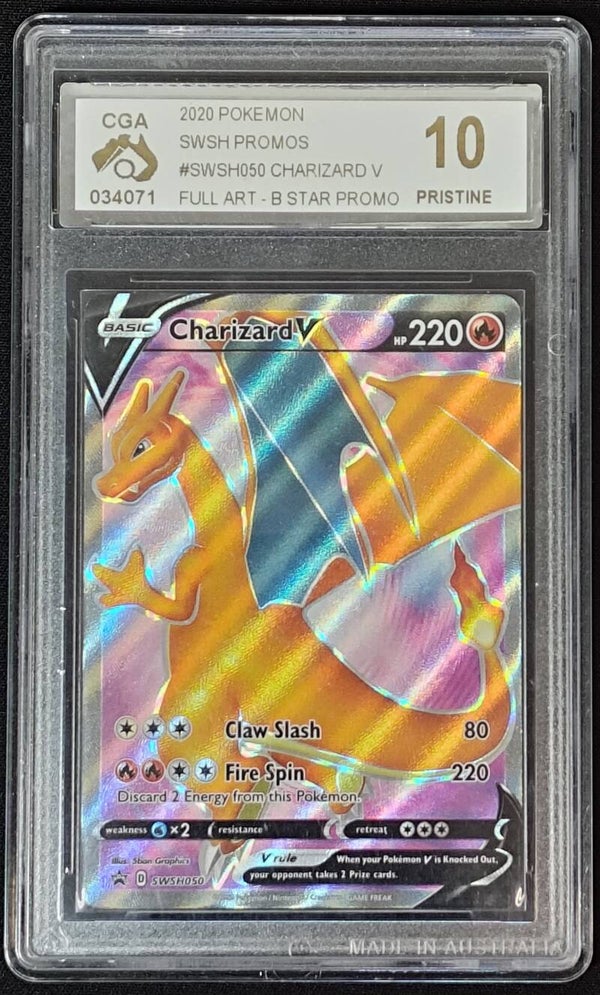 CGA PRISTINE 10 - CHARIZARD V 2020 POKEMON SWSH PROMOS #SWSH050 - FULL ART B STAR PROMO - Shadow TCG.