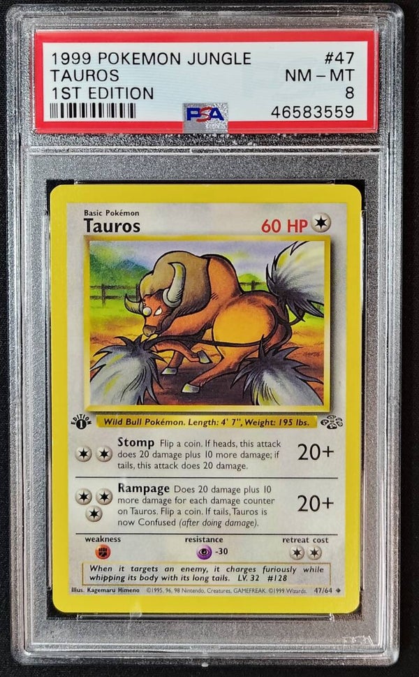 PSA NM-MT 8 - TAUROS 1999 POKEMON JUNGLE 1ST EDITION #47 - Shadow TCG