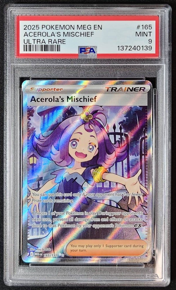 PSA MINT 9 - ACEROLA'S MISCHIEF 2025 POKEMON MEG EN MEGA EVOLUTION #165 - ULTRA RARE - Shadow TCG