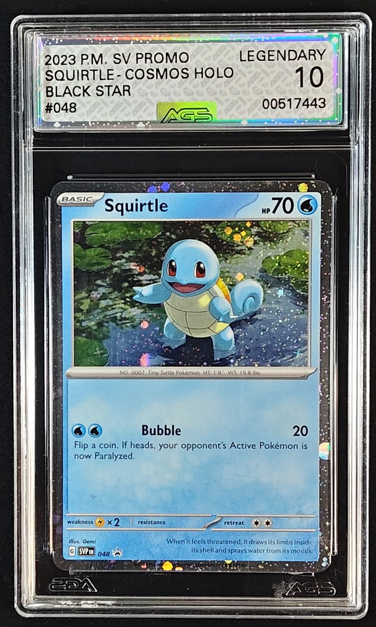 AGS LEGENDARY 10 - SQUIRTLE COSMOS HOLO 2023 POKEMON SV PROMO BLACK STAR #048 - Shadow TCG.