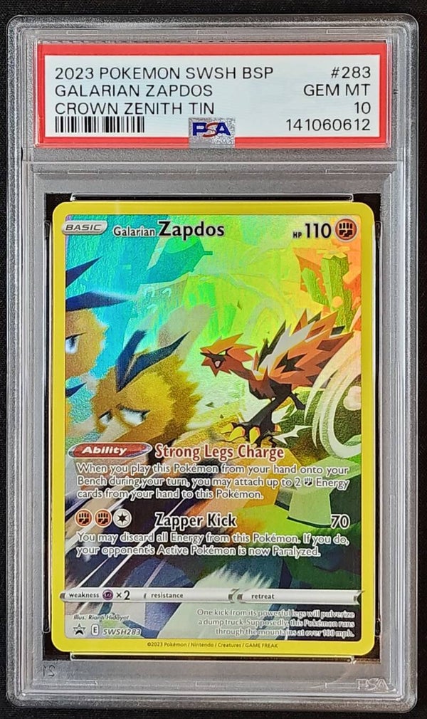 PSA GEM MT 10 - GALARIAN ZAPDOS 2023 POKEMON SWORD & SHIELD BLACK STAR PROMO #SWSH283 - CROWN ZENITH TIN - Shadow TCG