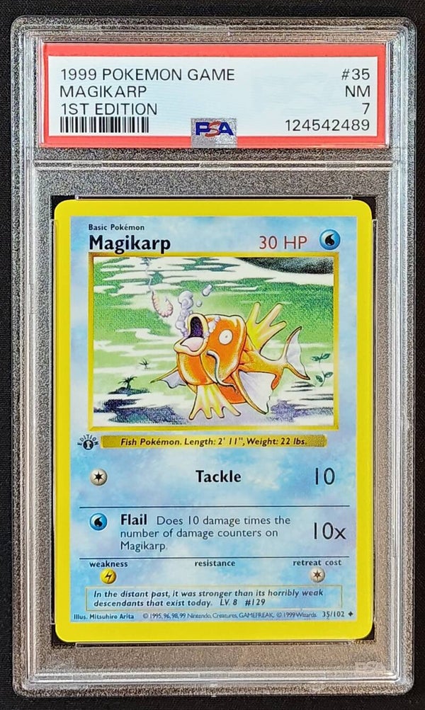 PSA NM 7 - MAGIKARP 1999 POKEMON BASE SET 1ST EDITION #35/102 - Shadow TCG