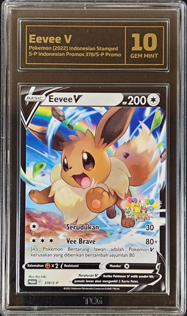 TCG GEM MINT 10 - EEVEE V 2022 POKEMON INDONESIAN S-P PROMO 378/S-P - FESTIVAL JAKARTA STAMPED - Shadow TCG
