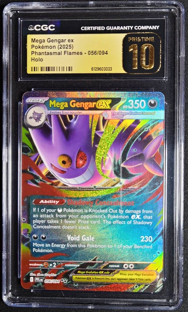 CGC PRISTINE 10 - MEGA GENGAR EX 2025 POKEMON PHANTASMAL FLAMES #056/094 - HOLO - Shadow TCG.
