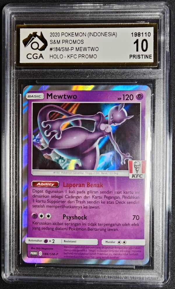 CGA PRISTINE 10 - MEWTWO 2020 POKEMON INDONESIAN S&M PROMOS #184/SM-P - KFC PROMO HOLO - Shadow TCG.