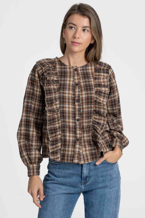 BLUSA TEEN CUADROS VOLANTES