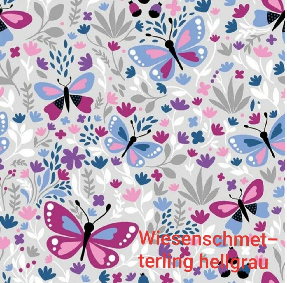 Baumwolljersey Wiesenschmetterling Hellgrau