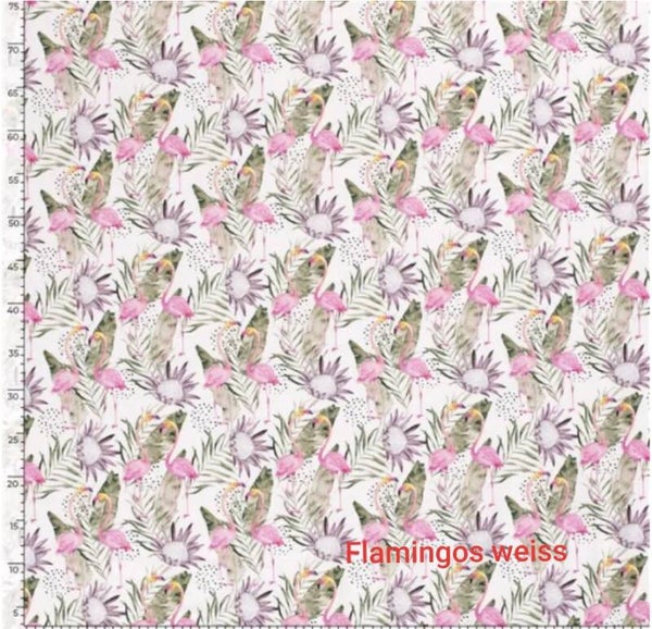 Baumwolljersey Digital versteckte Flamingos weiss