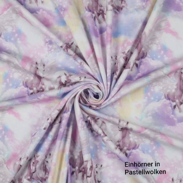 Baumwolljersey Digital Einhörner Pastellwolken Helllavendel