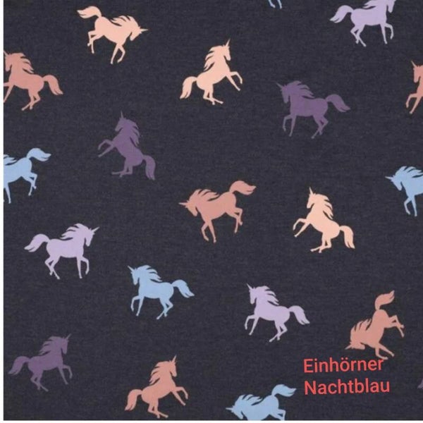 Baumwolljersey Einhorn - Nachtblau meliert