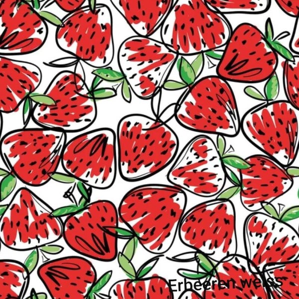 Baumwolljersey Erdbeeren - weiss