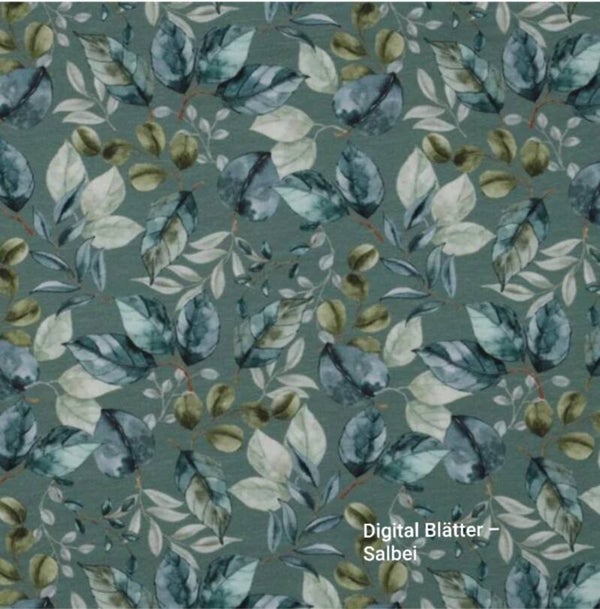 Baumwolljersey Digital Blätter Salbei