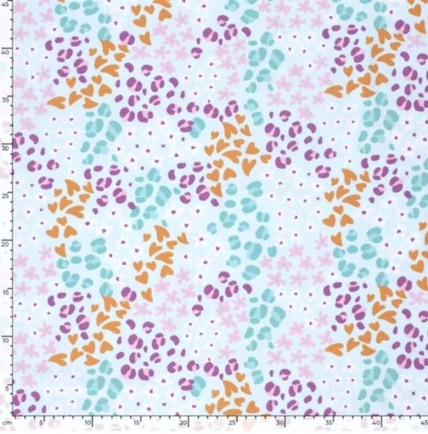 Baumwolljersey Blumen und Herzen Wasserblau