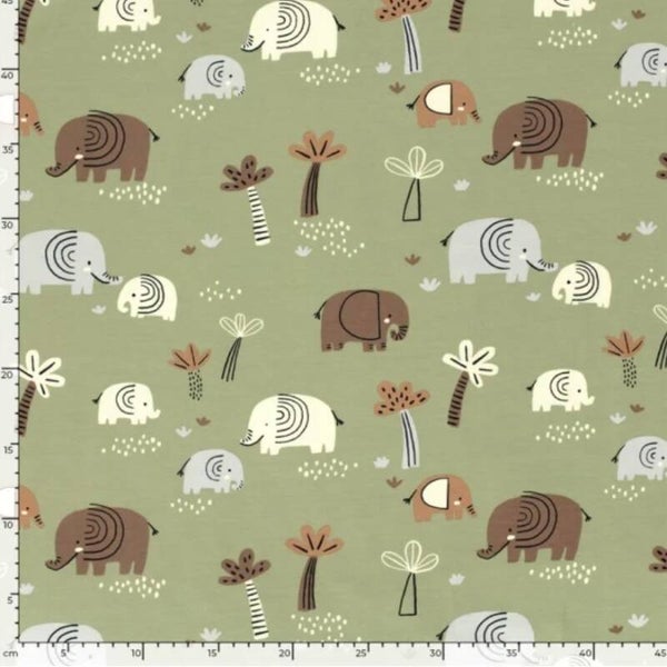Baumwolljersey Elefanten Safari Altsalbei