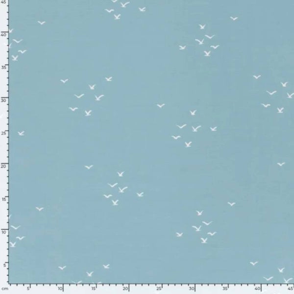 Baumwolljersey kleiner Vogelschwarm hell Jeansblau