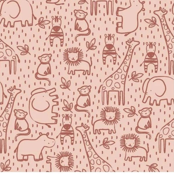 Baumwolljersey gemalte Safaritiere - Softpink