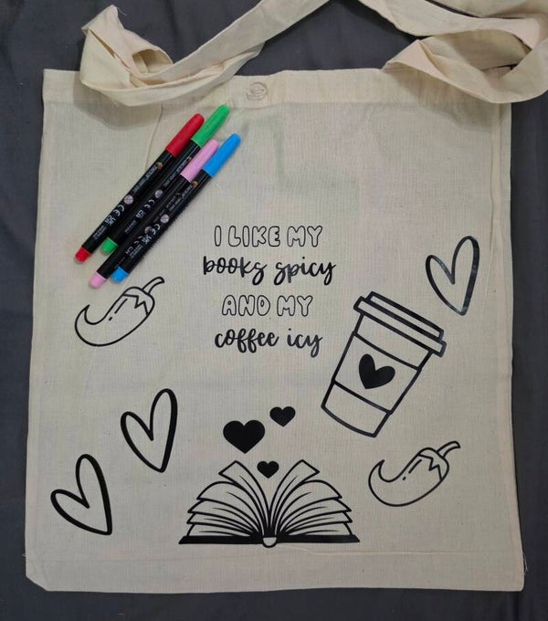 Colour in tote book/ library bags