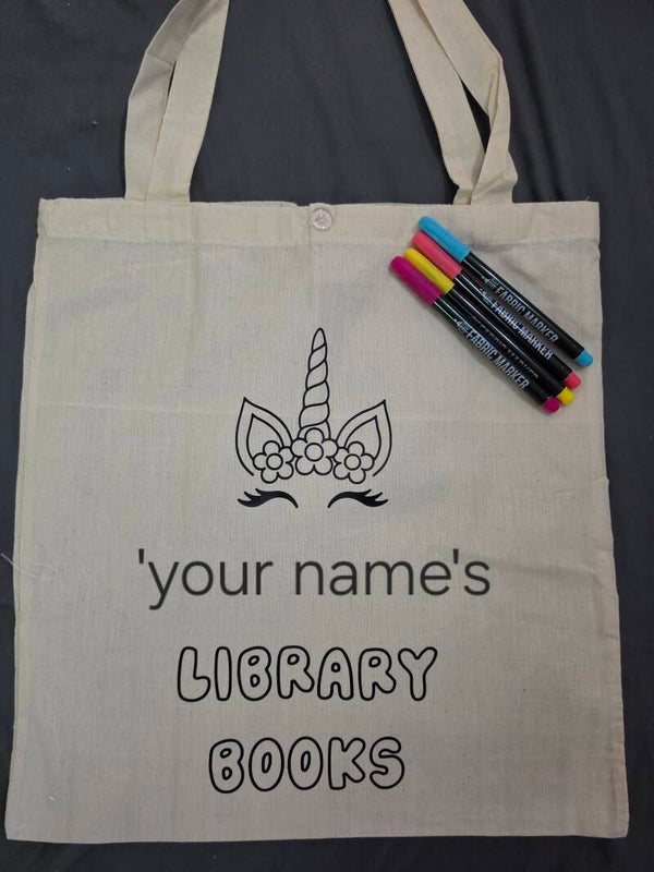 Children's colour in tote book/ library bag