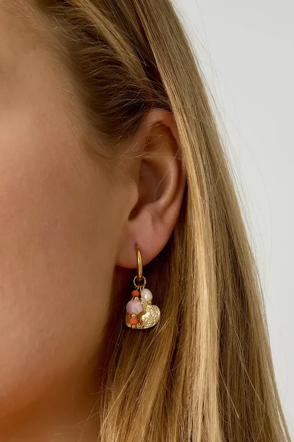 Earrings with beads and heart charm