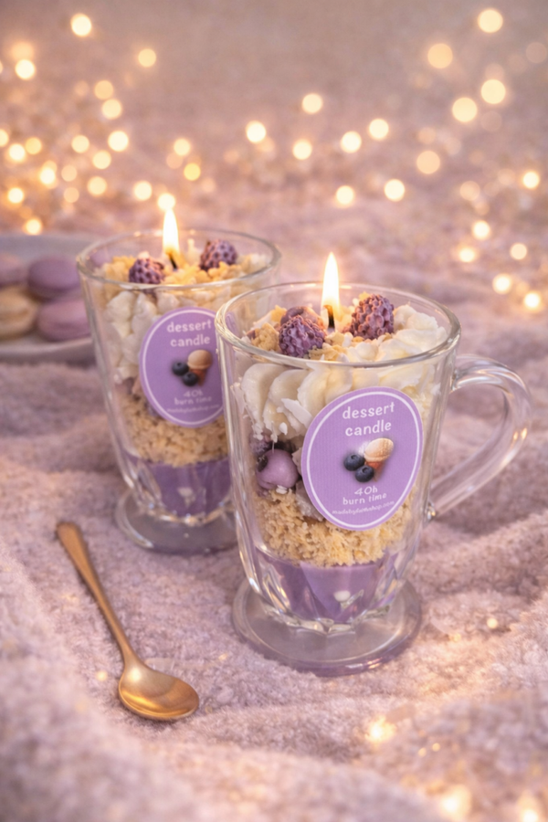 dessert in glas kaars bosbes vanille
