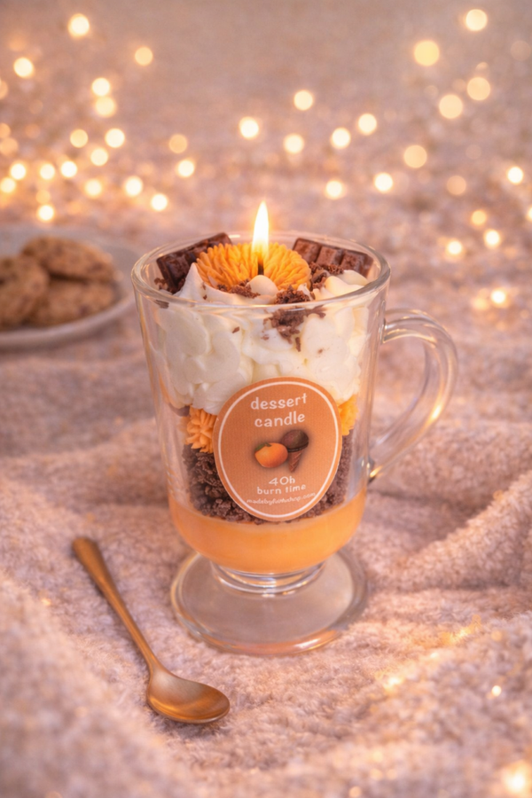 dessert in glas kaars sinaasappel chocolade